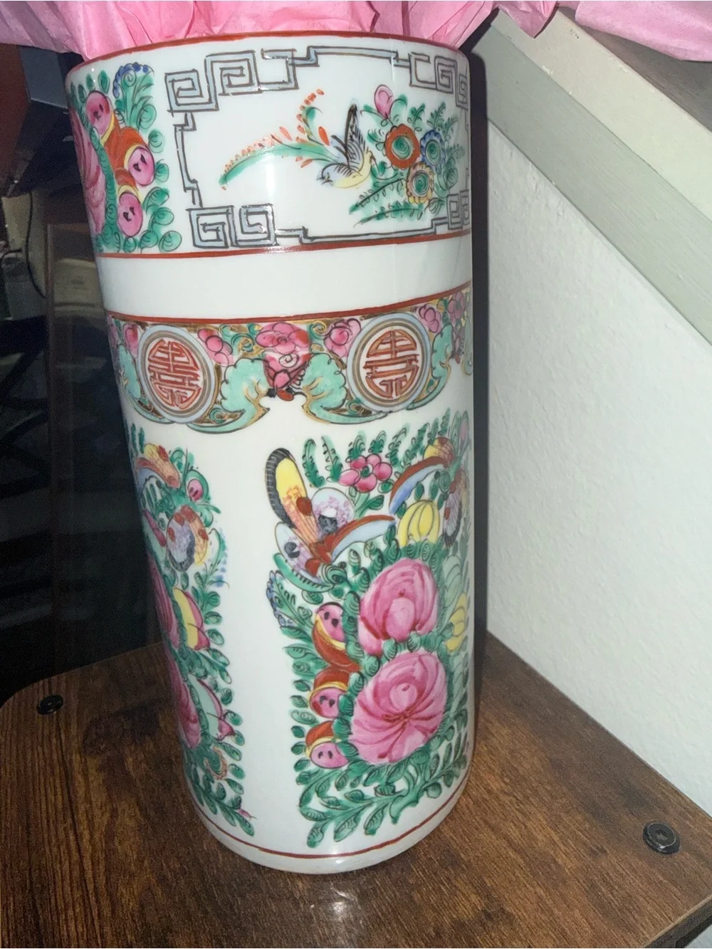 Floral Ceramic Vase with Pink Accents